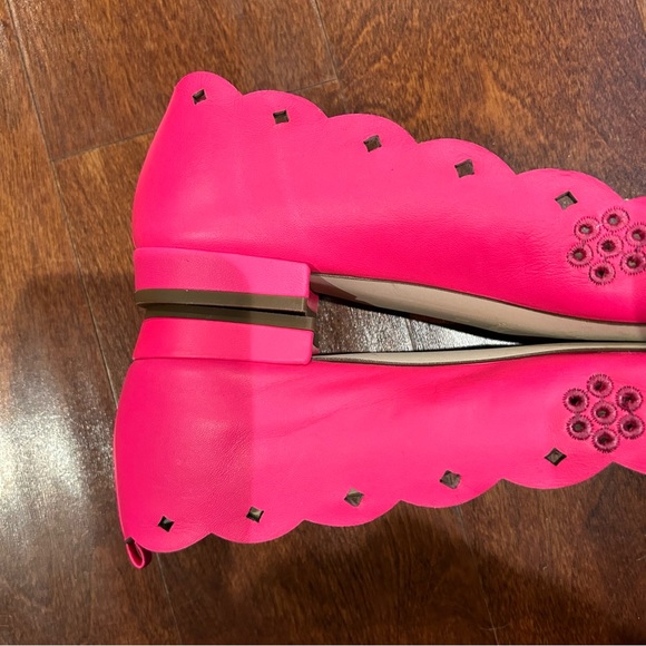 J Crew Lace-Up Leather Neon Pink Eyelet Pointed Toe Ballet Flats, Fit 9 1/2 - Picture 11 of 16